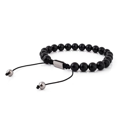 Akitsune Venatio Perlenarmband | Elastisches Armband Armschmuck Damen Herren Halbedelsteine 8 mm Beads - Silber Marmor Schwarz von Akitsune