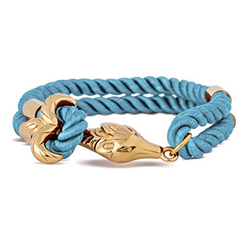 Akitsune Vulpes Armband | Armschmuck Frauen Herren Edelstahlverschluss Nylonband Fuchs Anker - Gold - Eisblau 20,5cm von Akitsune