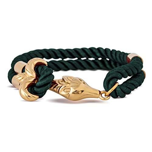Akitsune Vulpes Armband | Armschmuck Frauen Herren Edelstahlverschluss Nylonband Fuchs Anker - Gold - Grün 19,5cm von Akitsune