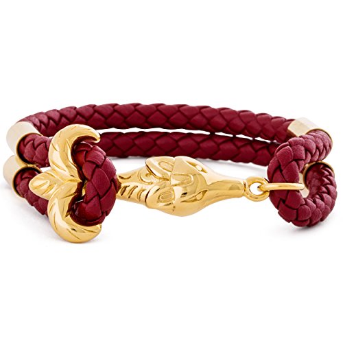 Akitsune Vulpes Leder - Armband | Armschmuck Damen Herren Edelstahlverschluss Lederarmband Fuchs Anker - Gold - Burgundy 20,5cm von Akitsune
