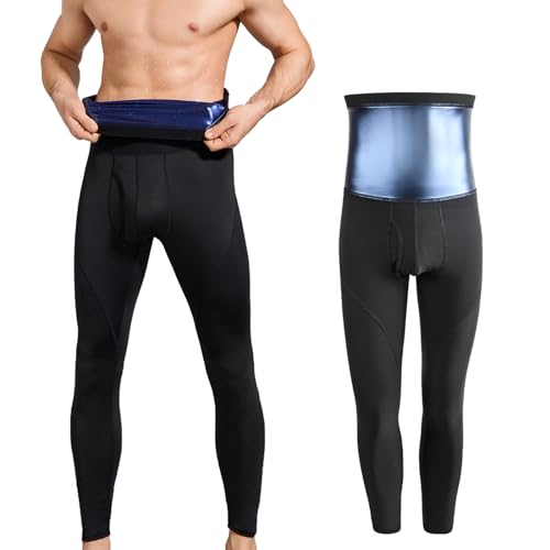 Akkad Kuti Kurze Saunahose für Herren, Schweiß, Saunaanzug, Kompressions-Leggings, Bauchkontrolle, Shapewear mit hoher Taille, Saunahose, Schwarz, Large von Akkad Kuti