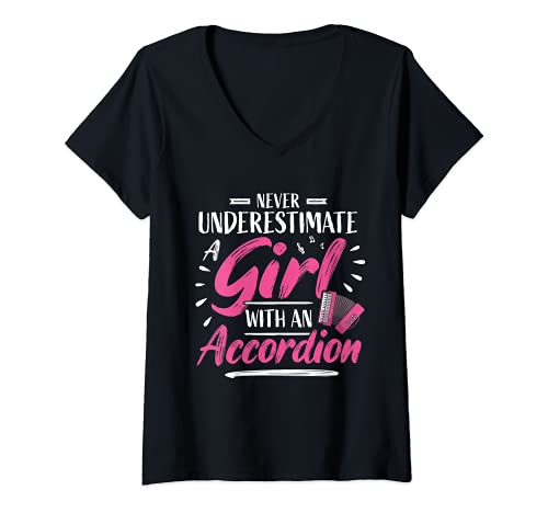 Damen Akkordeonspielerin Frau Akkordeon Mädchen Akkordeon T-Shirt mit V-Ausschnitt von Akkordeon Geschenke&Zubehör