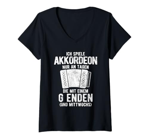 Damen Spiele Akkordeon An Tagen Mit G Ziehharmonika Akkordeon T-Shirt mit V-Ausschnitt von Akkordeon Geschenke zur steirischen Harmonika