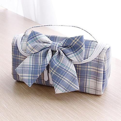 AkmAsk Gitter Federmäppchen Bleistifttaschen Große abnehmbare Bowknot Federmäppchen Schul-Kit Canvas Stiftetui für School-B mit Bowknot von AkmAsk