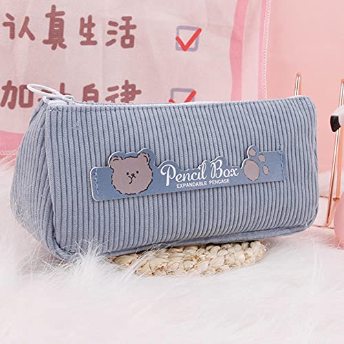 AkmAsk Kawaii Federmäppchen Federmäppchen mit großem Fassungsvermögen Reißverschluss Cord Stifttasche Koreanische Schulbedarf-Blau von AkmAsk