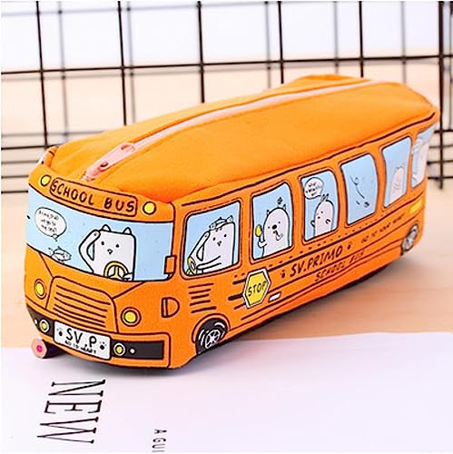 AkmAsk Kreatives Tier Schule Bus Briefpapier Leinwand Federmäppchen Aufbewahrung Organizer Bleistifttasche Geschenk Büro Schulbedarf-Orange von AkmAsk