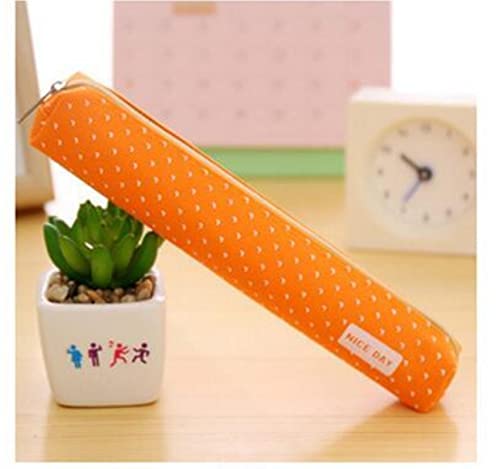 AkmAsk Niedliche Süßigkeiten Farbe Federmäppchen Kawaii Dot Canvas Stifttasche Schreibwarenbeutel für Mädchen Geschenkbüro Schulbedarf-orange von AkmAsk