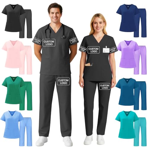 Akmxem Schrubs Personalisiert Pflege Kleidung Damen Herren mit Namen Logo Medizinische Uniform mit Oberteil Hose Unisex Arbeitsbekleidung Set Kasack Akmxem Schrubs Personalisiert Pflege Kleidung Damen Herren mit Namen Logo Medizinische Uniform mit Oberteil Hose Unisex Arbeitsbekleidung Set Kasack von Akmxem