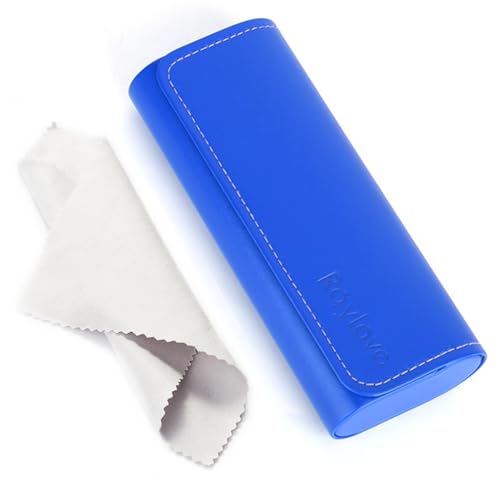 AkoaDa Brillenetui Hardcase, Premium Lederbrillenbox in Eleganz Schwarz, Hartschale mit Mikrofasertuch, für Damen und Herren, ideal für Reisen und täglichen Gebrauch(Blau) von AkoaDa