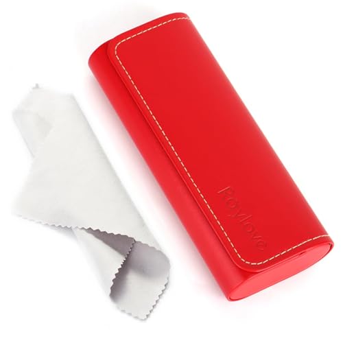 AkoaDa Brillenetui Hardcase, Premium Lederbrillenbox in Eleganz Schwarz, Hartschale mit Mikrofasertuch, für Damen und Herren, ideal für Reisen und täglichen Gebrauch(Rot) von AkoaDa