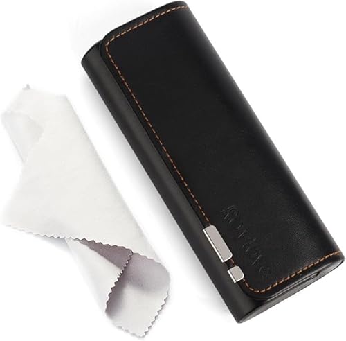 AkoaDa Brillenetui Hardcase, Premium Lederbrillenbox in Eleganz Schwarz, Hartschale mit Mikrofasertuch, für Damen und Herren, ideal für Reisen und täglichen Gebrauch(Schwarz) von AkoaDa