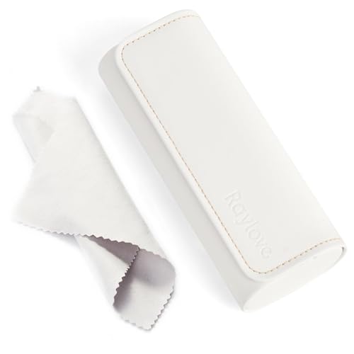 AkoaDa Brillenetui Hardcase, Premium Lederbrillenbox in Eleganz Schwarz, Hartschale mit Mikrofasertuch, für Damen und Herren, ideal für Reisen und täglichen Gebrauch(Weiß) von AkoaDa