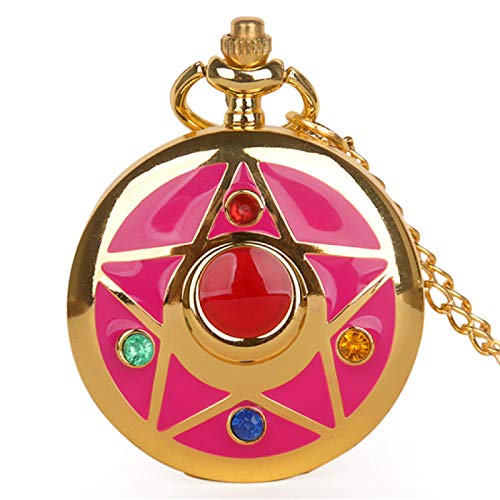 Akopiuto Großhandel Bunte Sailor Moon Taschenuhr für Kinder Vintage Anhänger Grils Damen Geschenk Anhänger Taschenuhr Uhren Halskette Kette LuckyStar von Akopiuto