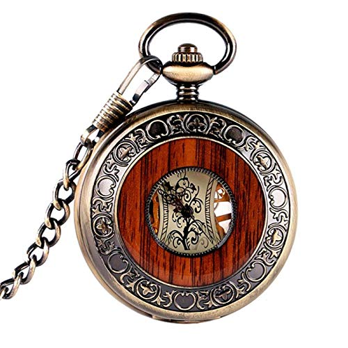Akopiuto Hochwertiges spezielles Design Kupfer Handaufzug Stilvolle Steampunk Mechanische Taschenuhr Männer Carving Wood Circle Fashion Chain 1 von Akopiuto