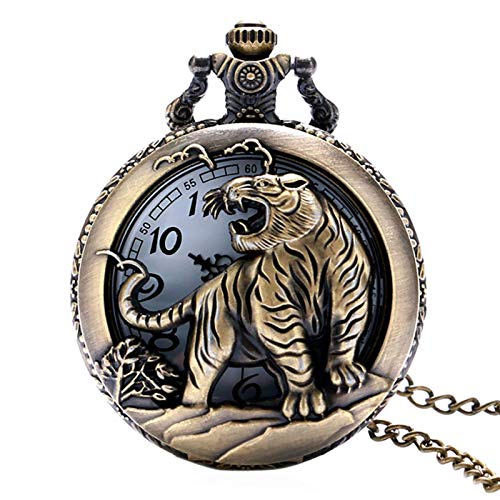 Akopiuto Retro Bronze Chinese Zodiac Taschenuhr Anhänger Tieruhr Hollow Necklace Tiger von Akopiuto