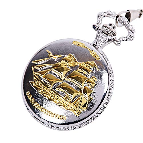 Akopiuto Retro Silber großes Segelboot Glatte Segelboot Taschenuhr Klassische nostalgische Blume Segelboot Taschenuhr Multicolor von Akopiuto