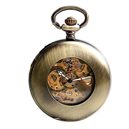 Akopiuto Self Wind Pocket Watch Kupfer Mode Bronze Anhänger Glatt Retro Skelett Unisex Automatik Mechanisch Stilvoll Thanksgiving Geschenk nur Uhr von Akopiuto