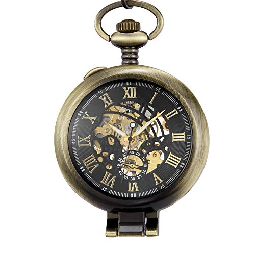 Akopiuto Taschenuhr Skelett Zifferblatt Silber Handaufzug Mechanisch Male Fob Kettenuhren Braun von Akopiuto
