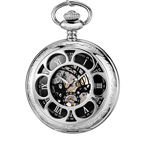 Akopiuto Vollstahl leuchtende mechanische TaschenuhrVintage Hollow Analog Skeleton Handaufzug Mechanische Taschenuhr pm238 von Akopiuto