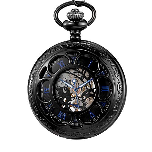 Akopiuto Vollstahl leuchtende mechanische TaschenuhrVintage Hollow Analog Skeleton Handaufzug Mechanische Taschenuhr pm239 von Akopiuto