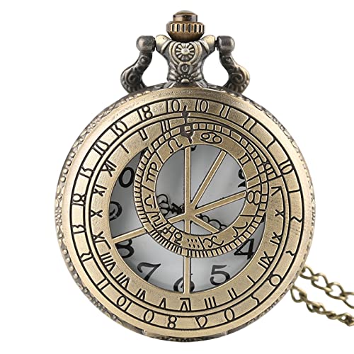 Astronomische Uhr Prag Taschenuhr Quarz Analog Uhr 12 Sternbild Uhr Herren Damen, 30 cm hohle Kette von Akopiuto