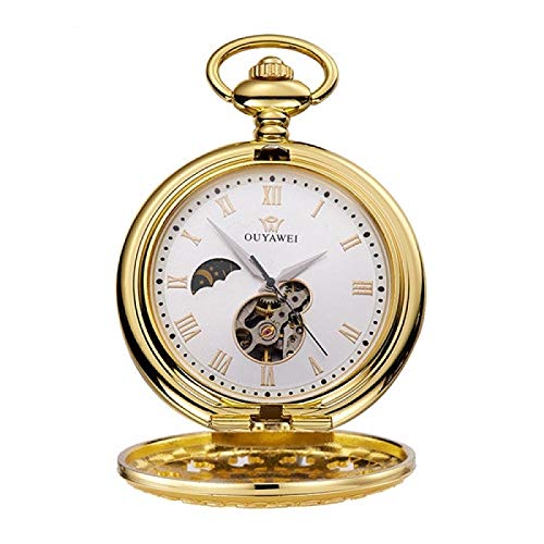 Handaufzug Mechanisch Steampunk Herren Taschenuhr Blau Skelett Zifferblatt Halskette Anhänger Modekette Fob Uhren Jäten Geschenke GoldWhite von Akopiuto