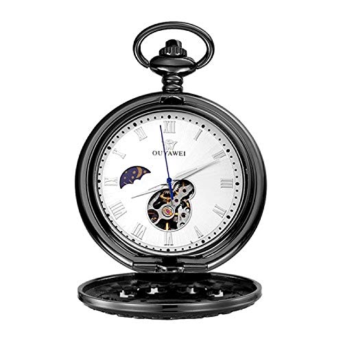 Handaufzug Mechanisch Steampunk Herren Taschenuhr Blaues Skelett Zifferblatt Halskette Anhänger Modekette Fob Uhren Jäten Geschenke SchwarzWeiß von Akopiuto