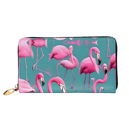 A Flock of Flamingos Ledergeldbörse, lange Clutch, weiches Material, Reißverschluss-Design, Anti-Verlust-Geld, 12 Bankkartenfächer, leicht, wasserdicht und langlebig für das stilvolle Mädchen, Schwarz von AkosOL