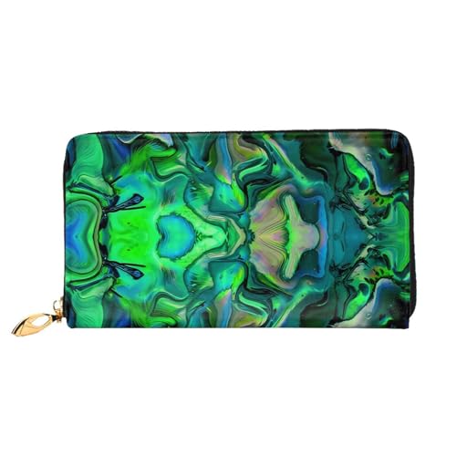 AkosOL Abalone Perlmutt-Ledergeldbörse, lange Clutch, weiches Material, Reißverschluss-Design, Anti-Verlust-Geld, 12 Bankkartenfächer, leicht, wasserdicht und langlebig für das stilvolle Mädchen, von AkosOL