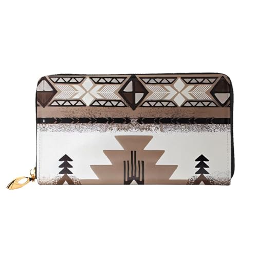 AkosOL Aborigines Ledergeldbörse, lange Clutch, weiches Material, Reißverschluss-Design, Anti-Verlust-Geld, 12 Bankkartenfächer, leicht, wasserdicht und langlebig für das stilvolle Mädchen, Schwarz , von AkosOL