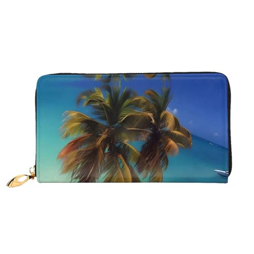 AkosOL Beach Coconut Sunshine Ledergeldbörse, lange Clutch, weiches Material, Reißverschluss-Design, Anti-Verlust-Geld, 12 Bankkartenfächer, leicht, wasserdicht und langlebig für das stilvolle von AkosOL