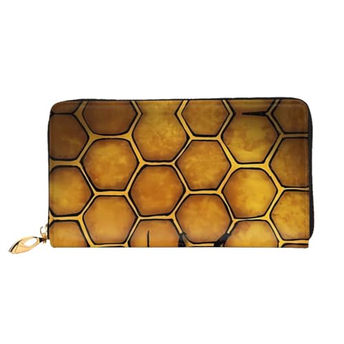 AkosOL Bee Honeybee Ledergeldbörse, lange Clutch, weiches Material, Reißverschluss-Design, Anti-Verlust-Geld, 12 Bankkartenfächer, leicht, wasserdicht und langlebig für das stilvolle Mädchen, Schwarz von AkosOL