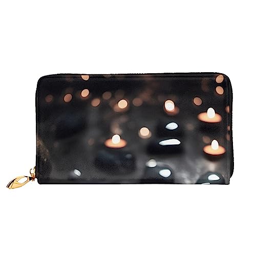 AkosOL Black Mystery Heart Stone Leather Wallet,Long Clutch Purse,Soft Material,Zip Design Anti-Loss Money,12 Bank Card Slots,Lightweight,Waterproof and Durable for The Stylish Girl, Schwarz , von AkosOL