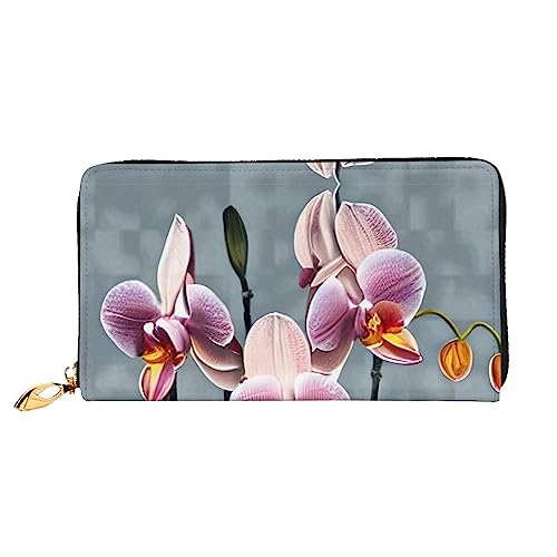 AkosOL Blooming Orchids Ledergeldbörse, lange Clutch, weiches Material, Reißverschluss-Design, Anti-Verlust-Geld, 12 Bankkartenfächer, leicht, wasserdicht und langlebig für das stilvolle Mädchen, von AkosOL