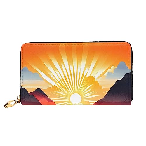 AkosOL Bright Sunrise Ledergeldbörse, lange Clutch, weiches Material, Reißverschluss-Design, Anti-Verlust-Geld, 12 Bankkartenfächer, leicht, wasserdicht und langlebig für das stilvolle Mädchen, von AkosOL