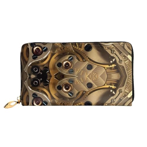 AkosOL Coole Steampunk Gears Ledergeldbörse, lange Clutch, weiches Material, Reißverschluss-Design, Anti-Verlust-Geld, 12 Bankkartenfächer, leicht, wasserdicht und langlebig für das stilvolle Mädchen, von AkosOL