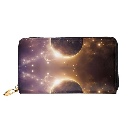 AkosOL Cosmic Shining Planet Ledergeldbörse, lange Clutch, weiches Material, Reißverschluss-Design, Anti-Verlust-Geld, 12 Bankkartenfächer, leicht, wasserdicht und langlebig für das stilvolle Mädchen, von AkosOL