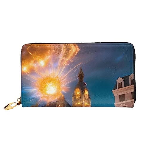 AkosOL Fiery Red Street Ledergeldbörse, lange Clutch, weiches Material, Reißverschluss-Design, Anti-Verlust-Geld, 12 Bankkartenfächer, leicht, wasserdicht und langlebig für das stilvolle Mädchen, von AkosOL