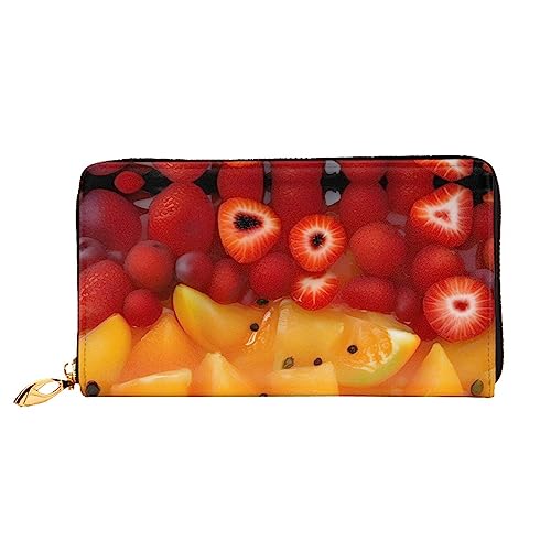 AkosOL Fresh Fruit Ledergeldbörse, lange Clutch, weiches Material, Reißverschluss-Design, Anti-Verlust-Geld, 12 Bankkartenfächer, leicht, wasserdicht und langlebig für das stilvolle Mädchen, Schwarz , von AkosOL