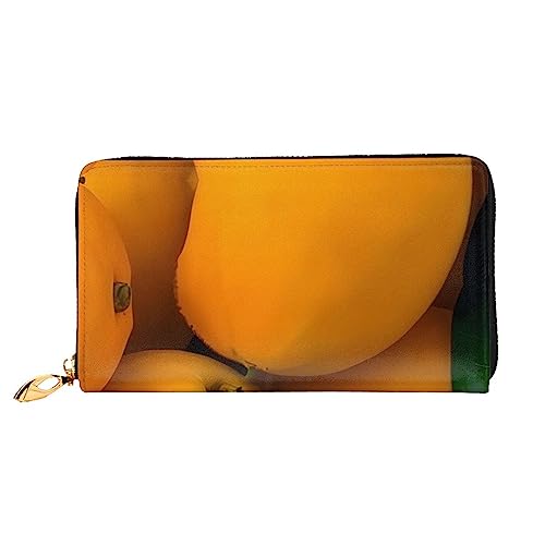 AkosOL Fresh Mangoes Ledergeldbörse, lange Clutch, weiches Material, Reißverschluss-Design, Anti-Verlust-Geld, 12 Bankkartenfächer, leicht, wasserdicht und langlebig für das stilvolle Mädchen, Schwarz von AkosOL