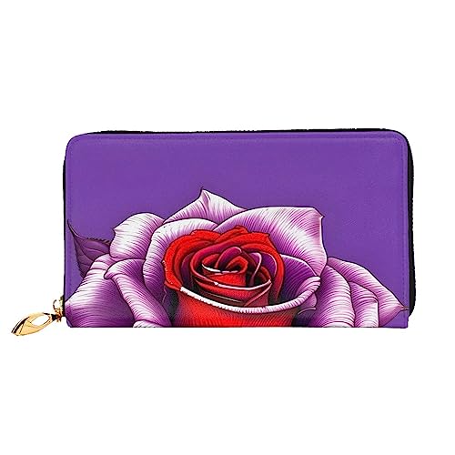 AkosOL Fuchsia Rose Ledergeldbörse, lange Clutch, weiches Material, Reißverschluss-Design, Anti-Verlust-Geld, 12 Bankkartenfächer, leicht, wasserdicht und langlebig für das stilvolle Mädchen, Schwarz von AkosOL