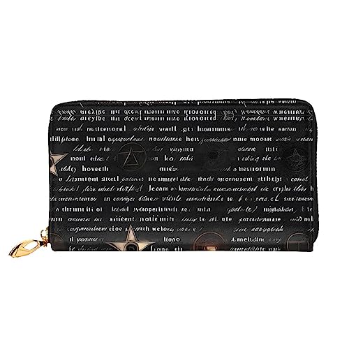 AkosOL Geheimnisvoller Text, Ledergeldbörse, lange Clutch, weiches Material, Reißverschluss-Design, Anti-Verlust-Geld, 12 Bankkartenfächer, leicht, wasserdicht und langlebig für das stilvolle Mädchen, von AkosOL