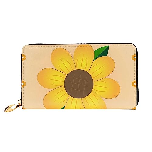 AkosOL Goldene Sonnenblumen-Ledergeldbörse, lange Clutch-Geldbörse, weiches Material, Reißverschluss-Design, Anti-Verlust-Geld, 12 Bankkartenfächer, leicht, wasserdicht und langlebig für das stilvolle von AkosOL