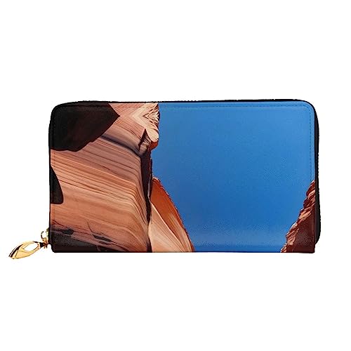 AkosOL Gorge Scenery Ledergeldbörse, lange Clutch, weiches Material, Reißverschluss-Design, Anti-Verlust-Geld, 12 Bankkartenfächer, leicht, wasserdicht und langlebig für das stilvolle Mädchen, Schwarz von AkosOL