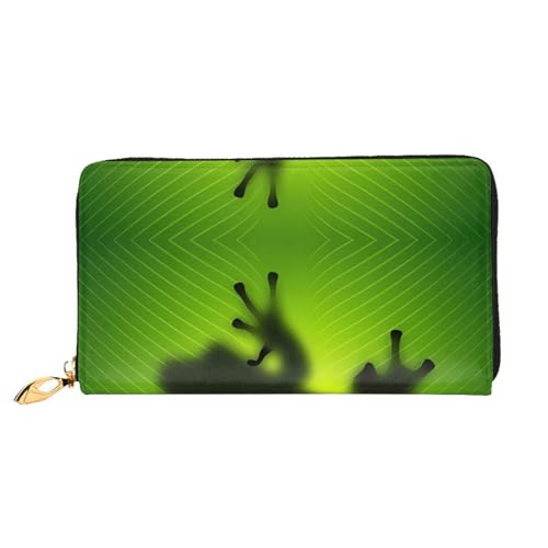 AkosOL Green Frog Shadow Ledergeldbörse, lange Clutch, weiches Material, Reißverschluss-Design, Anti-Verlust-Geld, 12 Bankkartenfächer, leicht, wasserdicht und langlebig für das stilvolle Mädchen, von AkosOL