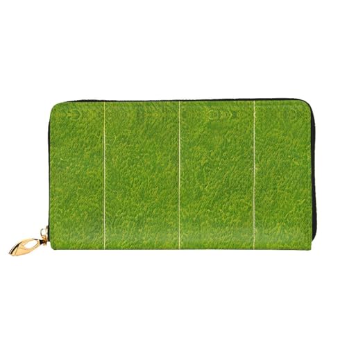 AkosOL Grünes Grassland Ledergeldbörse, lange Clutch, weiches Material, Reißverschluss-Design, Anti-Verlust-Geld, 12 Bankkartenfächer, leicht, wasserdicht und langlebig für das stilvolle Mädchen, von AkosOL