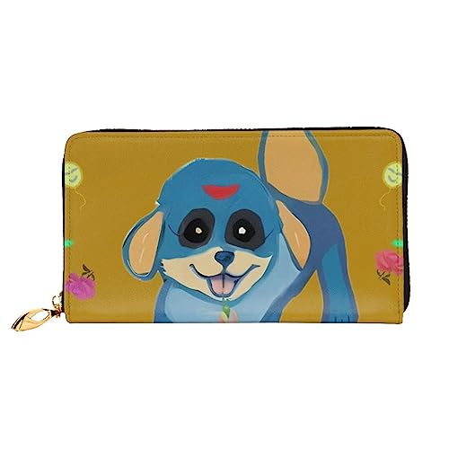 AkosOL Happy Cartoon Dog Ledergeldbörse, lange Clutch, weiches Material, Reißverschluss-Design, Anti-Verlust-Geld, 12 Bankkartenfächer, leicht, wasserdicht und langlebig für das stilvolle Mädchen, von AkosOL