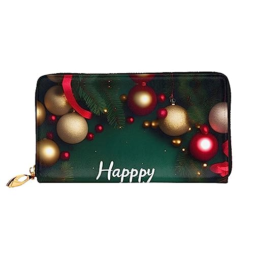 AkosOL Happy Holidays Ledergeldbörse, lange Clutch, weiches Material, Reißverschluss-Design, Anti-Verlust-Geld, 12 Bankkartenfächer, leicht, wasserdicht und langlebig für das stilvolle Mädchen, von AkosOL