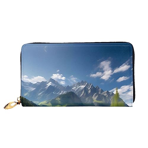 AkosOL Highland Lake Scenery Ledergeldbörse, lange Clutch, weiches Material, Reißverschluss-Design, Anti-Verlust-Geld, 12 Bankkartenfächer, leicht, wasserdicht und langlebig für das stilvolle Mädchen, von AkosOL