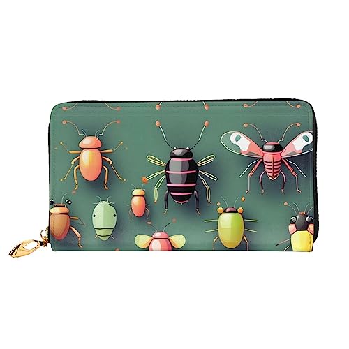 AkosOL Insect Atlas Ledergeldbörse, lange Clutch, weiches Material, Reißverschluss-Design, Anti-Verlust-Geld, 12 Bankkartenfächer, leicht, wasserdicht und langlebig für das stilvolle Mädchen, Schwarz von AkosOL